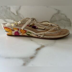 Giuseppe Zanotti floral Wedge Sandals with Crystal Straps mini heel vacation 37